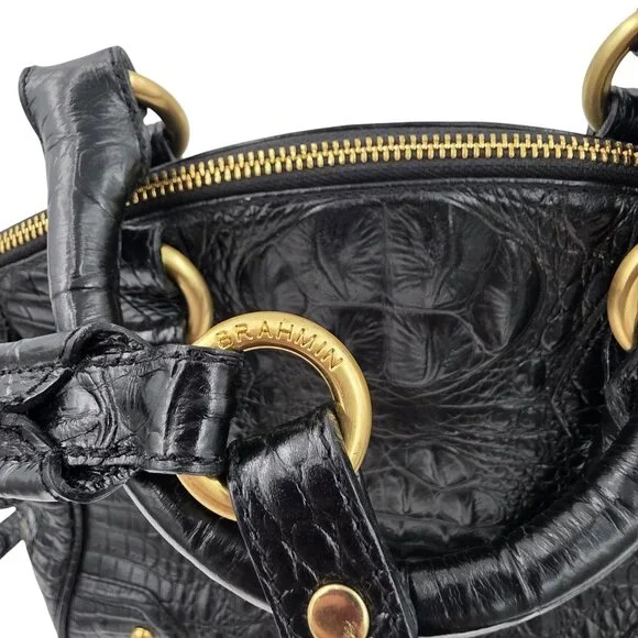Brahmin Duxbury Satchel Black Melbourne Croc Embossed Leather Designer Purse Bag - Picture 7 of 16